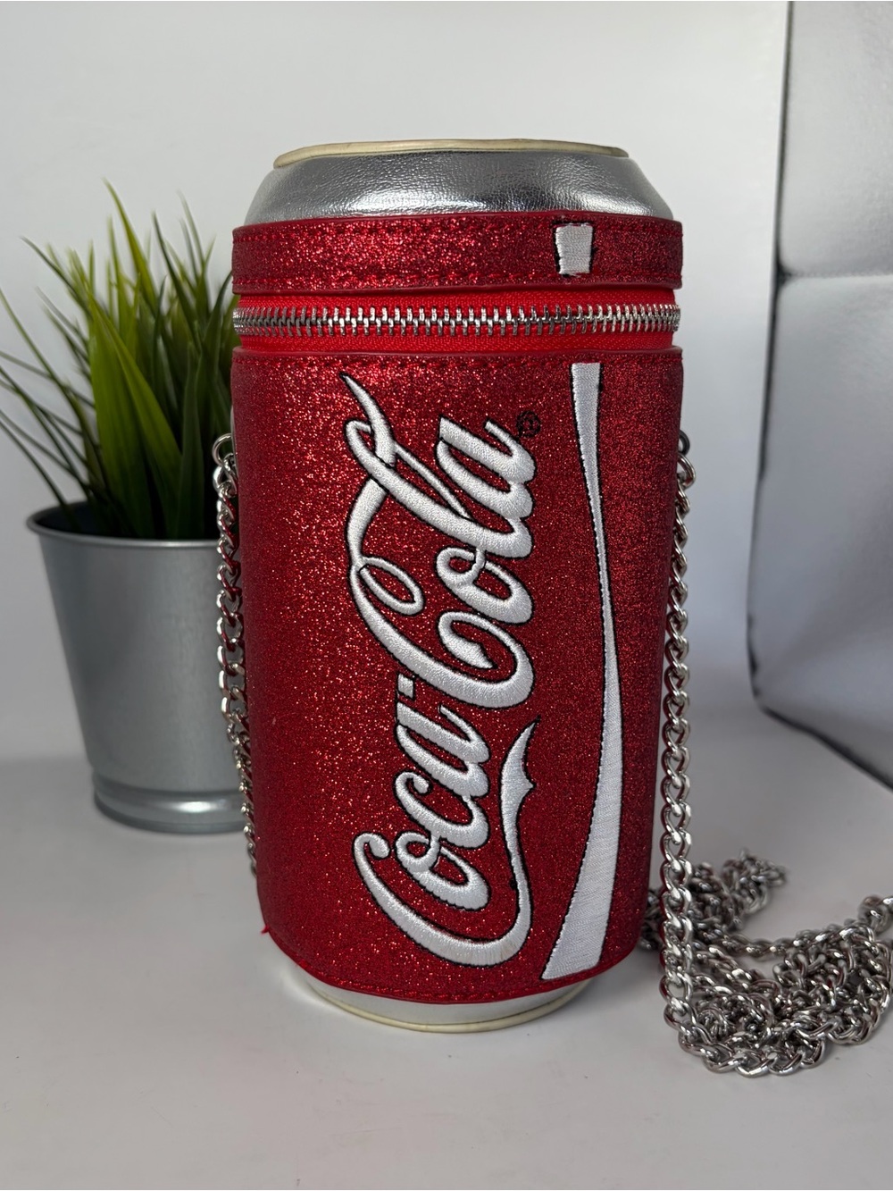 Skinny Dip x Coca Cola Red Glitter Can Shoulder Bag with Silver Chain Novelty